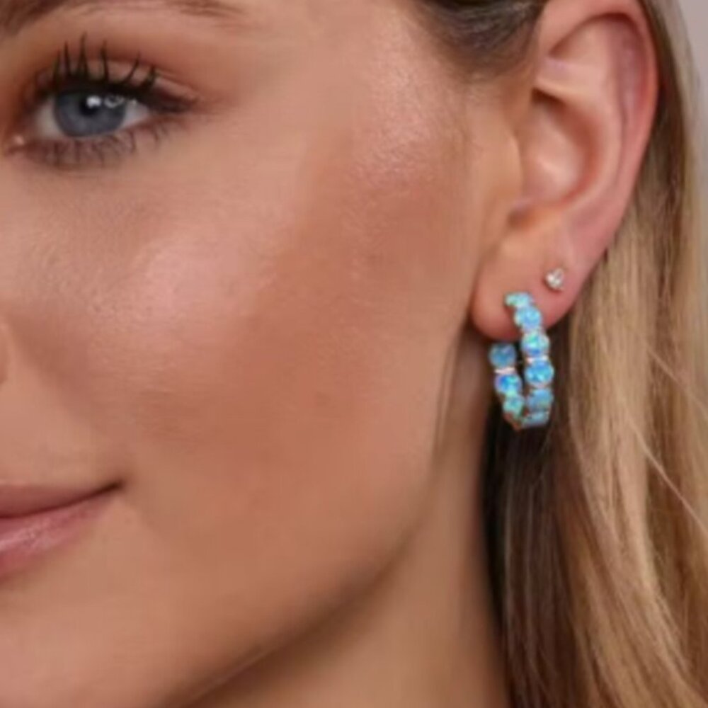 Elegant Blue and Gold Hoop Earrings - Picture 2 of 3